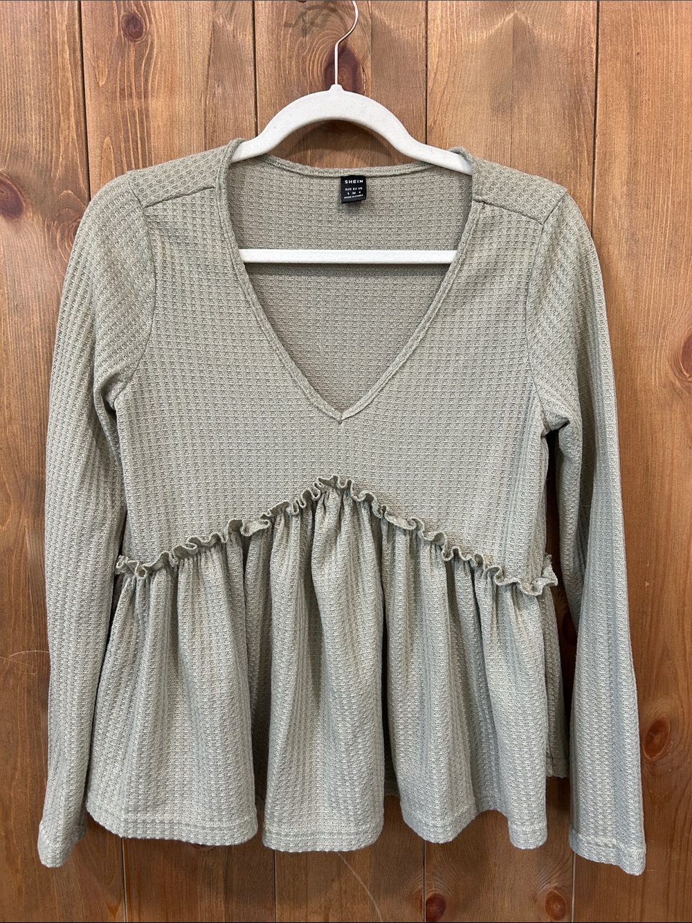 Olive Ruffle Peplum Waffle-Knit Top
